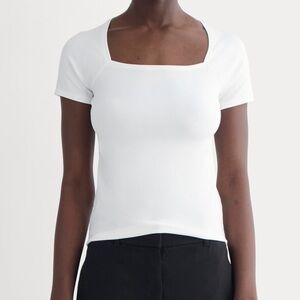 Everlane The Form Square Neck Top Short Sleeve Supima Cotton Size M White Crop